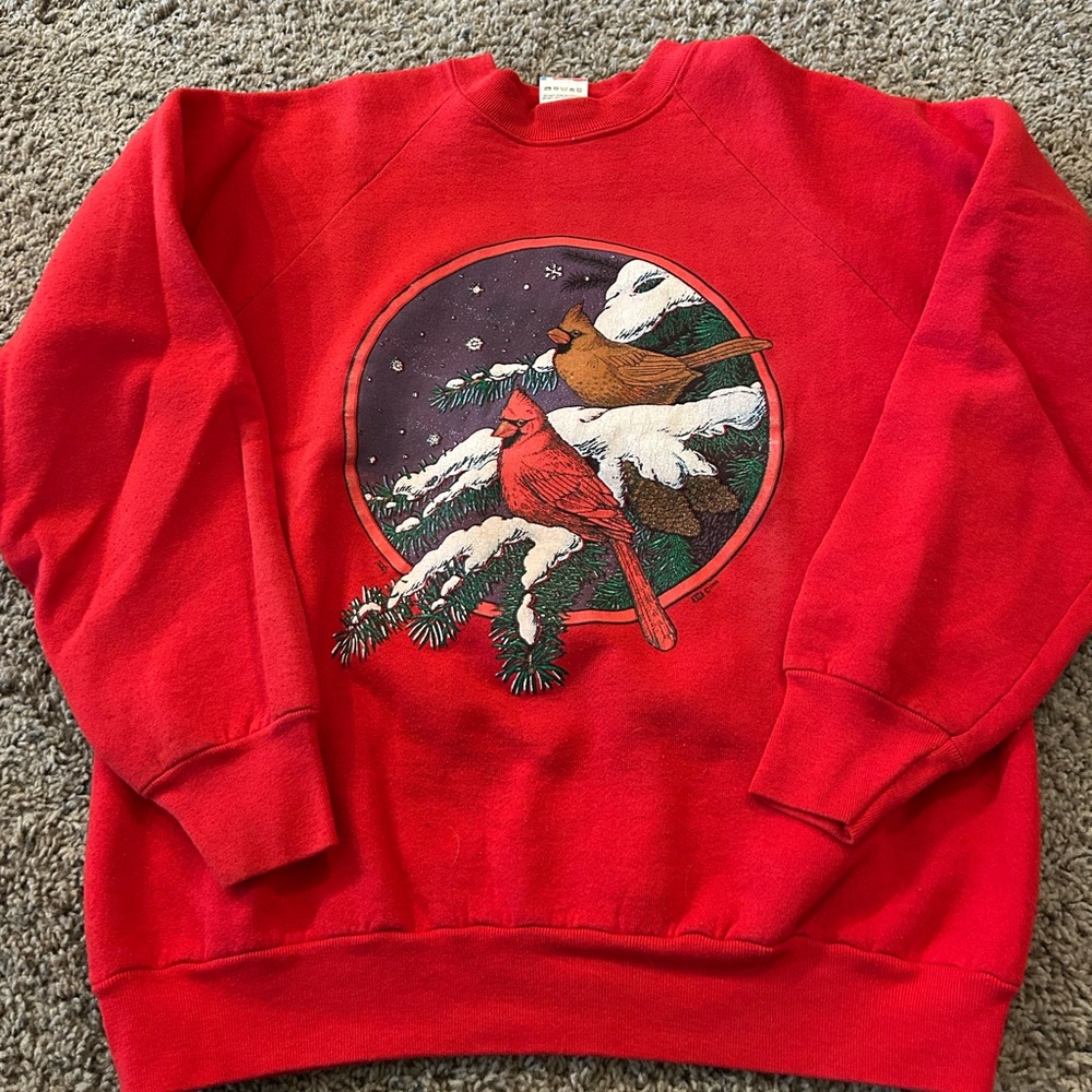 Vintage 1990 fruit of the loom crew sweatshirt cardinal nature birds